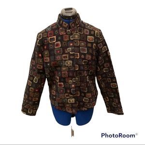 Unique Orvis tapestry blazer or coat with geometric pattern & Mandarin collar